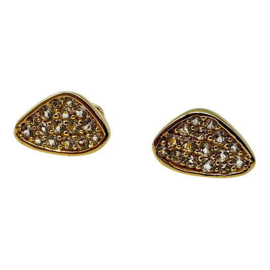 Earrings - Echoes of the Sea, Studs White Topaz with Yellow Gold Finish