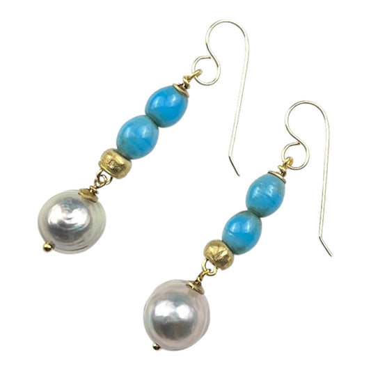 Earrings - Java Glass Beads with Freshwater Pearls