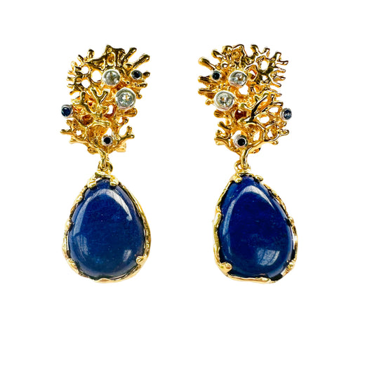 Earrings - Fragment Medium with Lapis Lazuli, Blue Sapphire and Blue Topaz