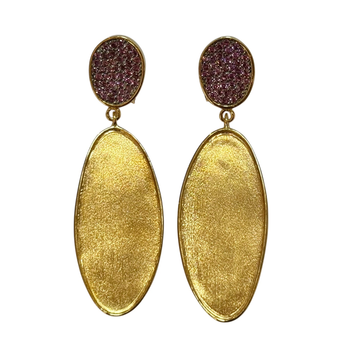 Earrings - Echoes of the Sea Two Section Large Drops, Rhodolite Garnet, Yellow Gold Finish