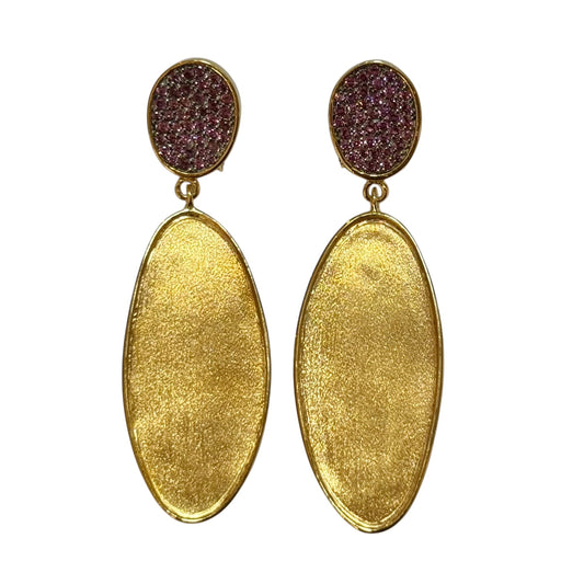 Earrings - Echoes of the Sea Two Section Large Drops, Rhodolite Garnet, Yellow Gold Finish