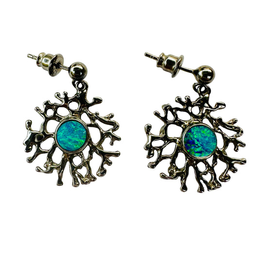 Earrings - Fan of the Sea with Black Rhodium finish and Australian Doublet Opals