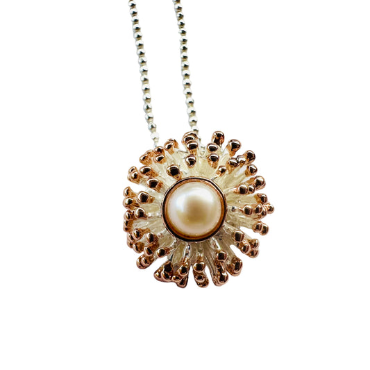 Pendant - Anemone, Freshwater Pearl with Rose Gold Accents