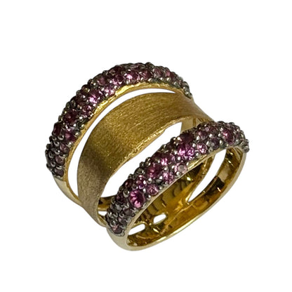 Ring - Echoes of the Sea 3 Band, Rhodolite Garnet, Yellow Finish