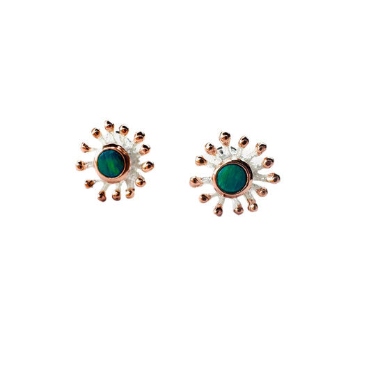 Earrings - Anemone, Australian Doublet Opal with Rose Gold Studs