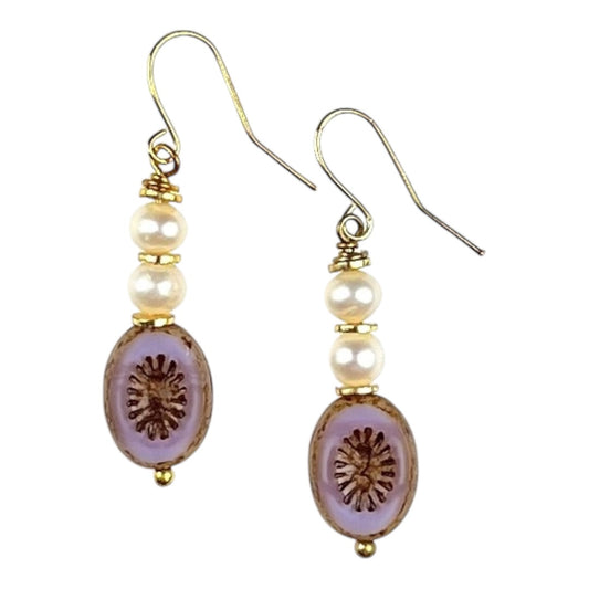 Earrings - Chez Lilac Glass Beads and Freshwater Pearls