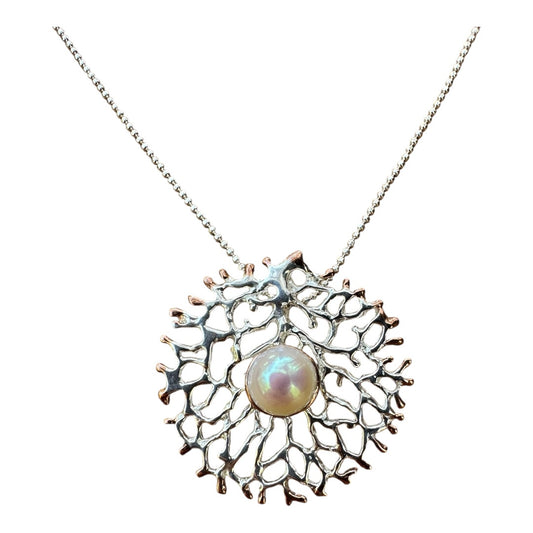 Pendant, Fan of the Sea, Pearl, Rose Gold Accents