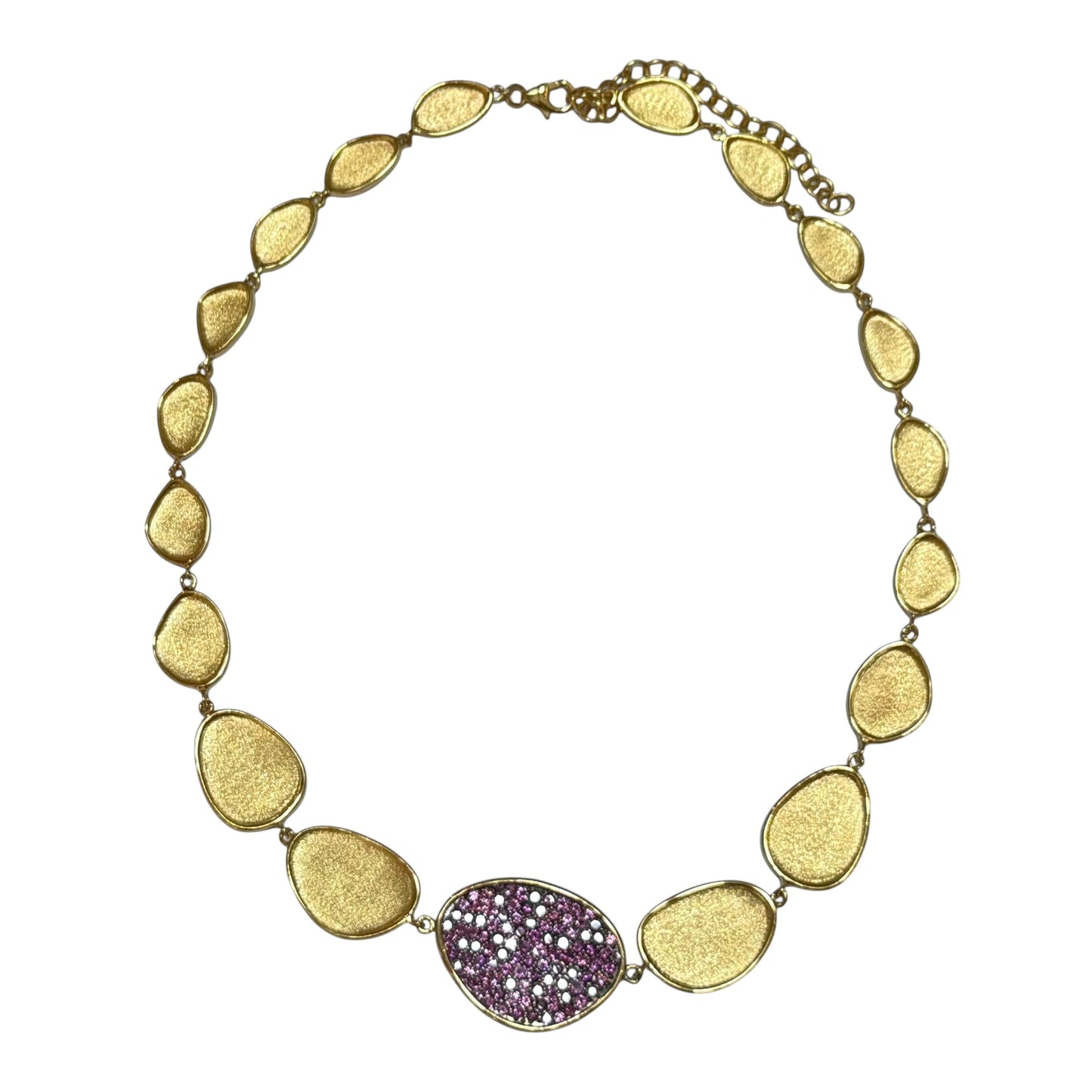 Necklace - Echoes of the Sea Large Link, Rhodolite Garnet, Yellow Gold Finish