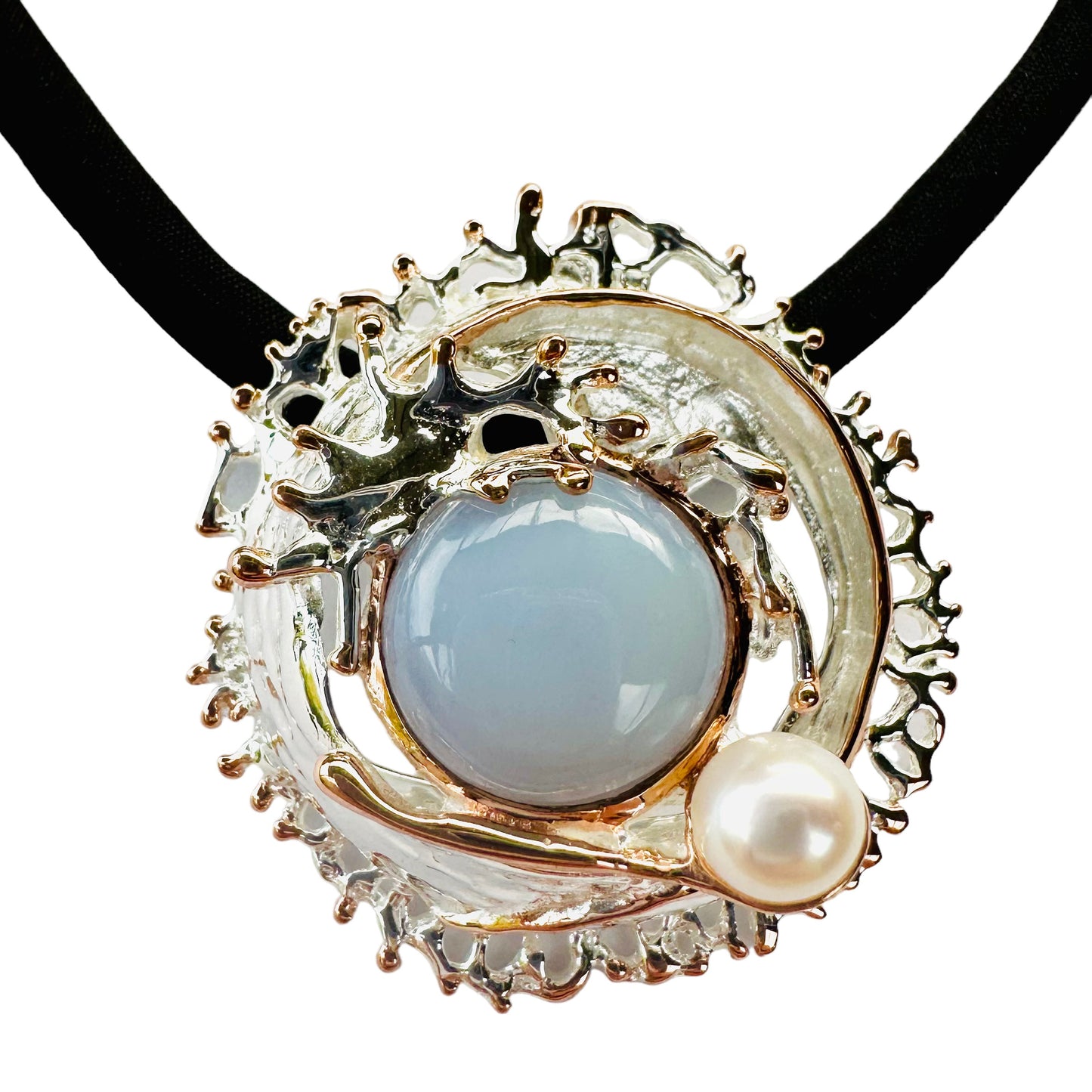 Pendant - Coral Garden with Blue Chalcedony and Freshwater Pearl