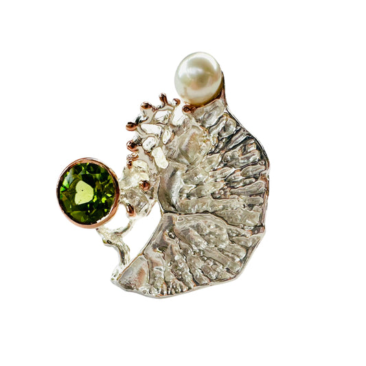 Ring - Coral Garden with Peridot and Freshwater Pearl