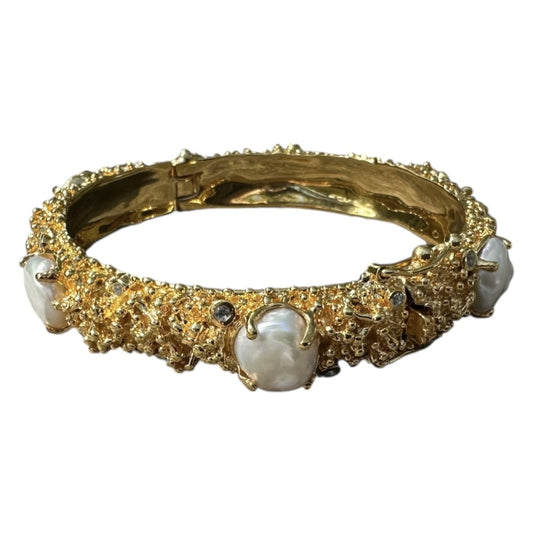Bangle, Anemone, Yellow Gold Finish, Keshi Pearl, Blue Topaz
