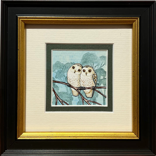Two Barn Owls, Deep Green