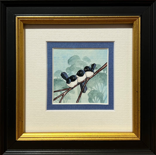 Three Willy Wagtails, Cobalt Blue