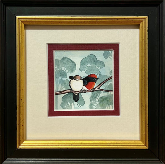 Red Capped Robin Pair, Deep Red