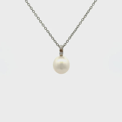 Pendant - Australian South Sea Pearls 9-10mm, 9kt White Gold, 1 Argle Diamond 0.05ct