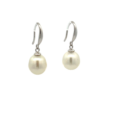 Earrings - 9-10mm Australian South Sea Cultured Pearl with 18kt White Gold Hooks
