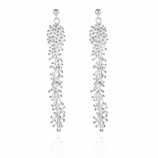 Earrings - Anemone, Silver Long Drop