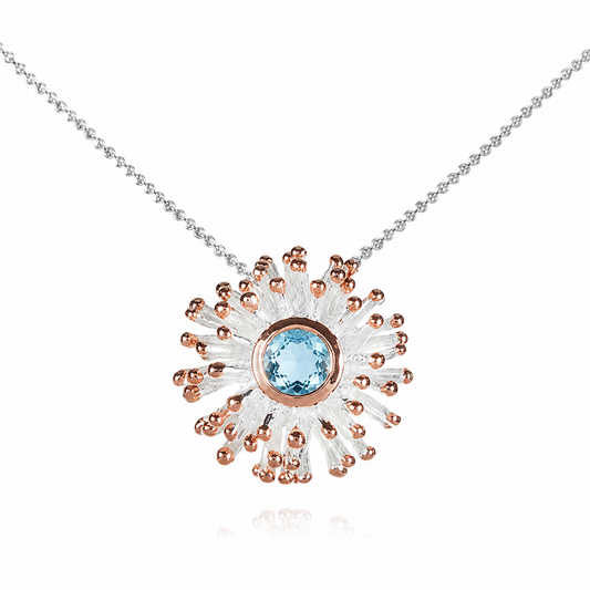 Pendant - Anemone Large, Blue Topaz with Rose Gold Accents