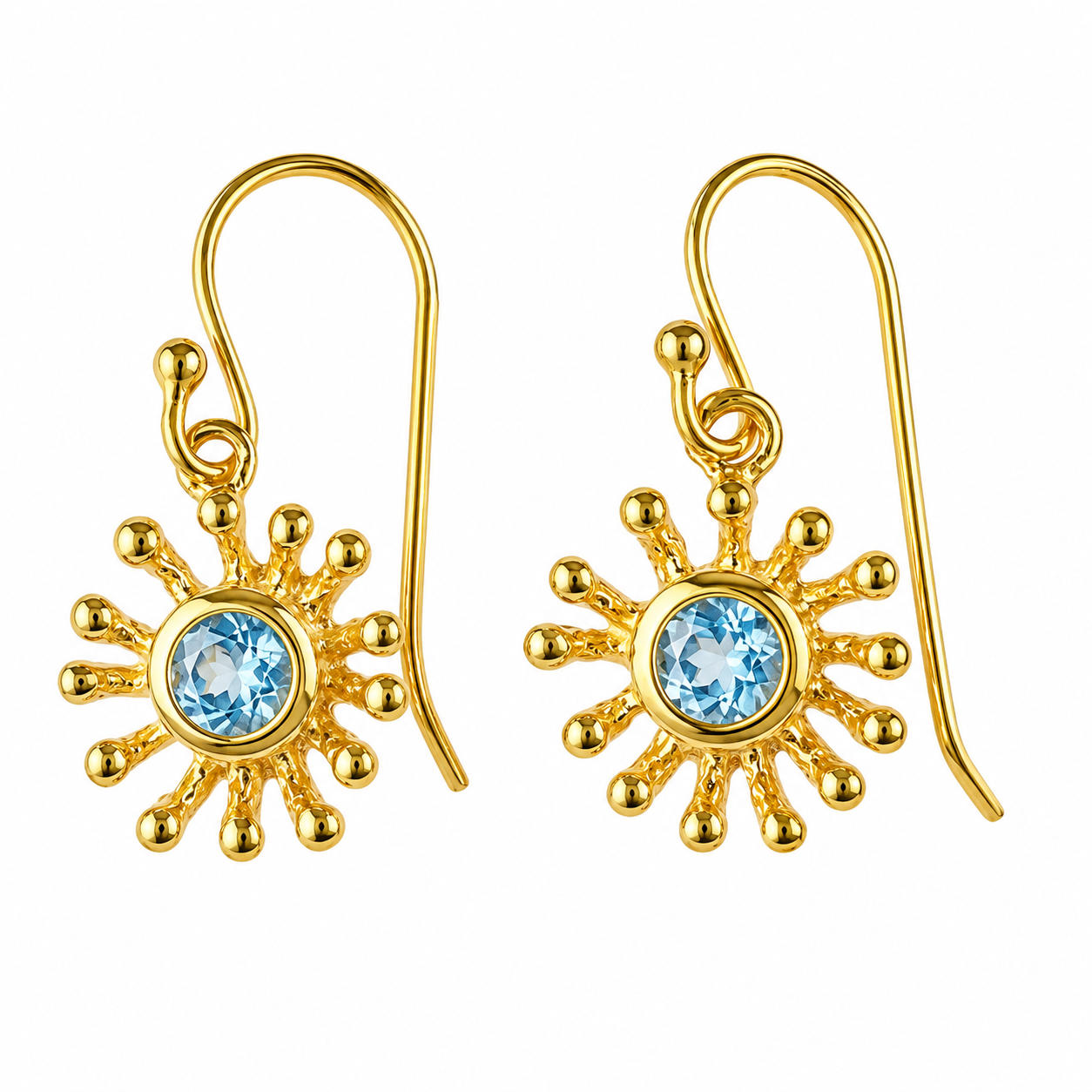 Earrings - Anemone Small Drop, Blue Topaz with Yellow Gold Finish