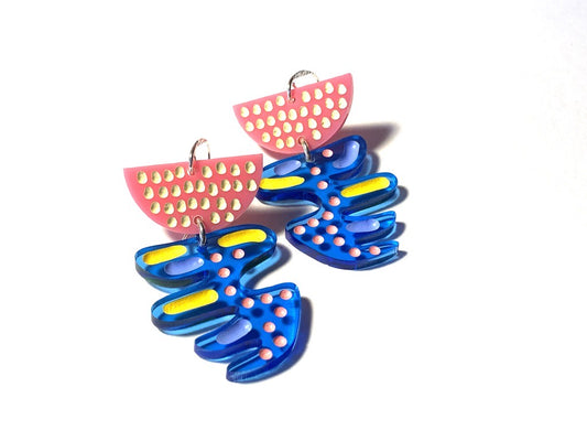 Earrings, Large, Pink and Blue