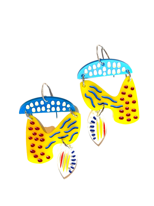 Earring, Yellow Blue