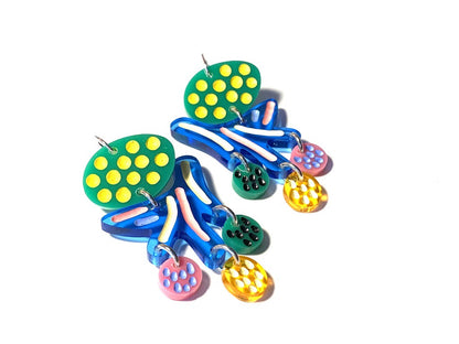 Earrings, Large, Green and Blue