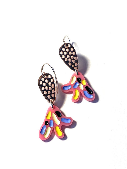 Earrings, Small, Pink and Black 2