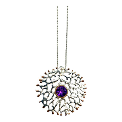Pendant -  Fan of the Sea, Rose Gold with Amethyst