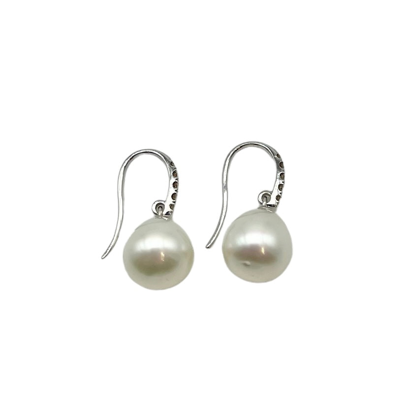 Earrings - 9kt White Gold Australian South Sea Cultured Pearl with Argyle Diamonds