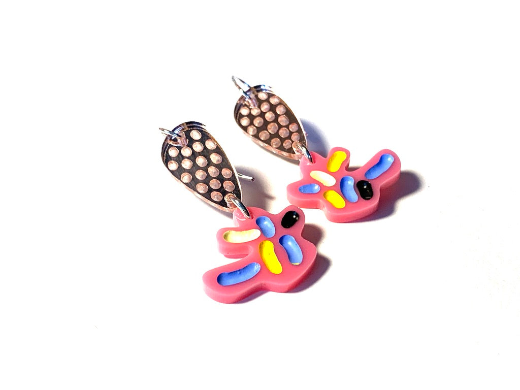 Earrings, Small, Pink and Black 3