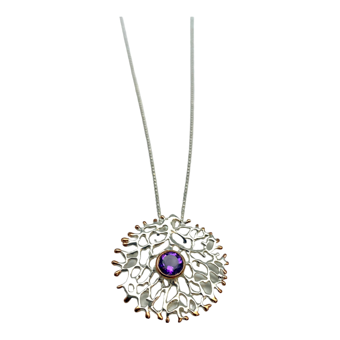 Pendant -  Fan of the Sea, Rose Gold with Amethyst