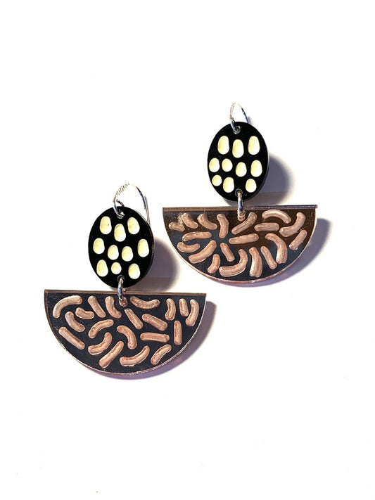 Earrings, Large, Black, Silver and Pink