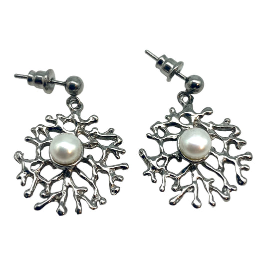 Earrings - Fan of the Sea, Black Rhodium Finish with Freshwater Pearl
