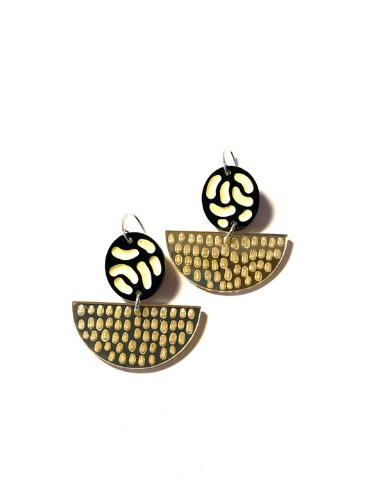 Earrings, Large, Black, Silver and Yellow
