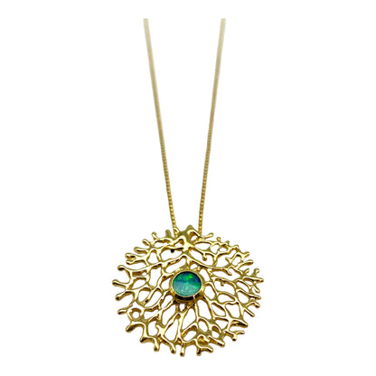 Pendant - Fan of the Sea, Yellow Gold with Australian Opal