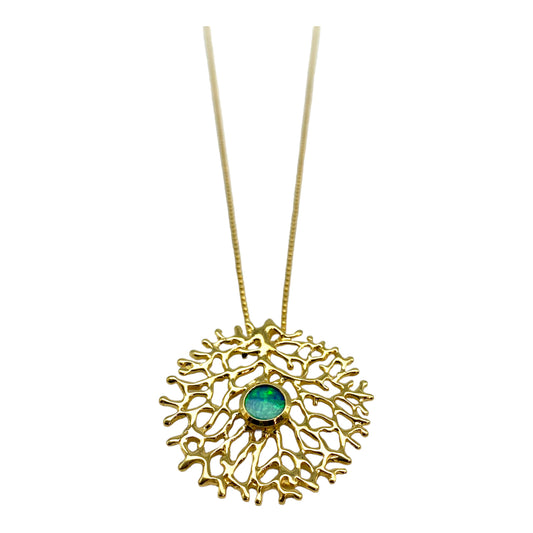 Pendant - Fan of the Sea, Yellow Gold with Australian Opal