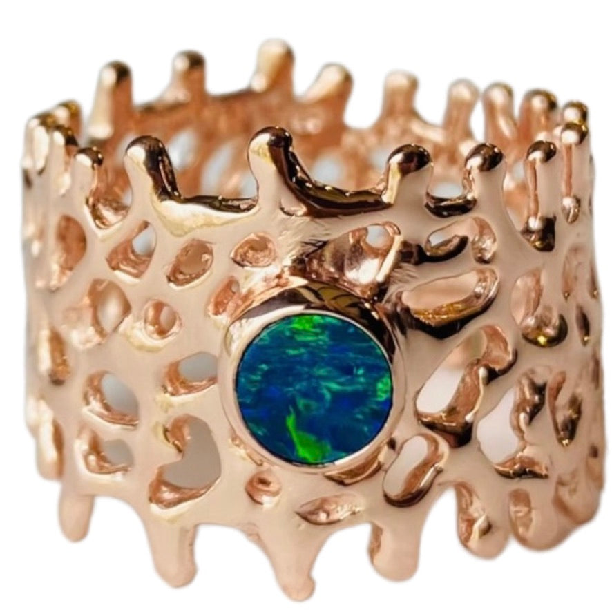Ring - Fan of the Sea, 18kt Rose Gold, Australian Doublet Opal