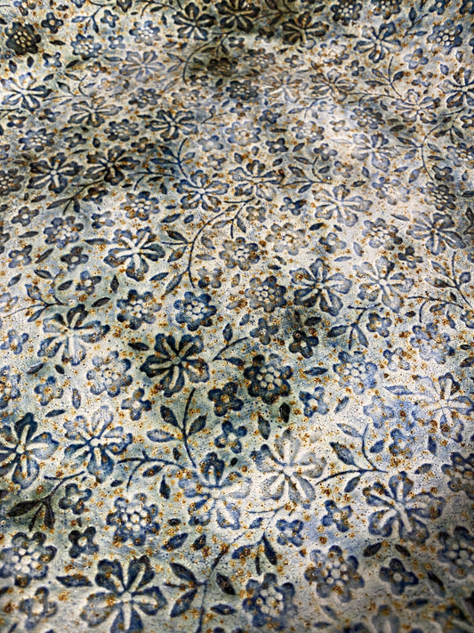 Large Sakura (Cherry Blossom) Impressed Platter in Blue Oxide Wash