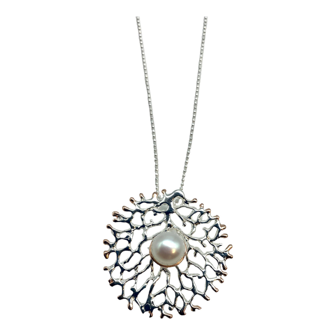 Pendant - Fan of the Sea, Rose Gold Accents with Freshwater Pearl