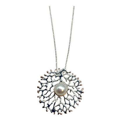 Pendant - Fan of the Sea, Rose Gold Accents with Freshwater Pearl