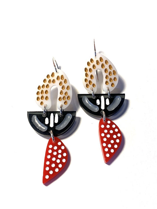 Earrings, Large, Navy and Red