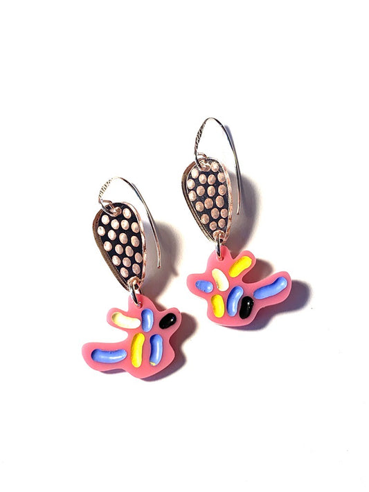 Earrings, Small, Pink and Black 3