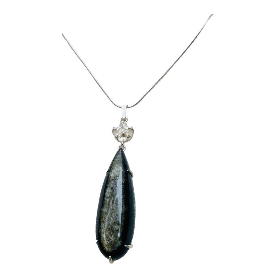 Pendant, Gold Sheen Obsidian, Eucalyptus
