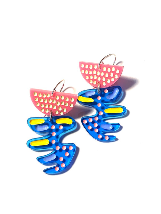 Earrings, Large, Pink and Blue