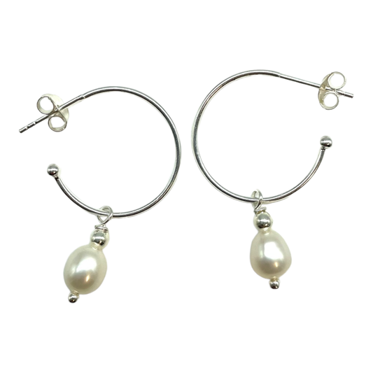 Earrings - Hoop Stud with Pearl Drop