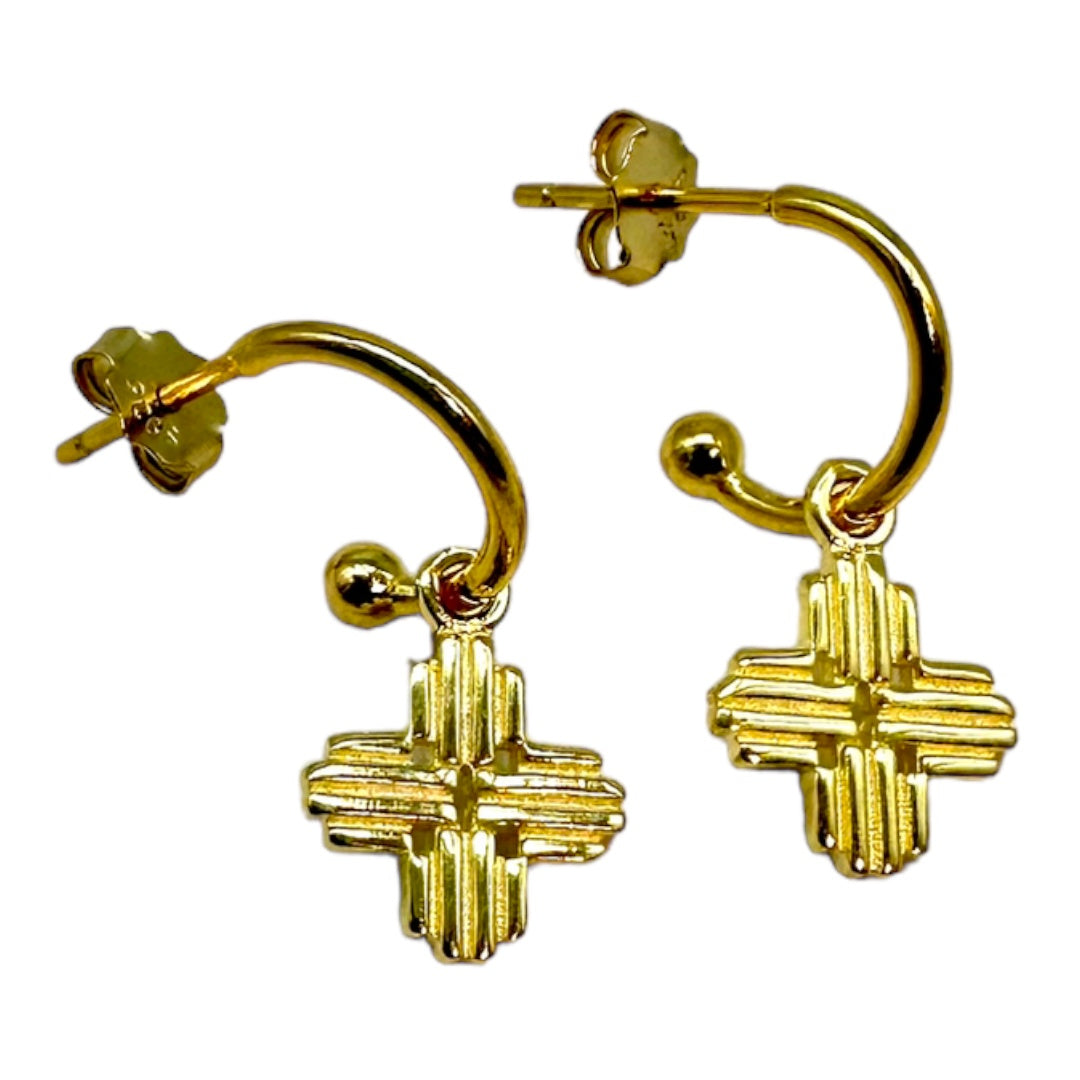 Earrings - Hoop Stud Gold Moroc Cross, Gold