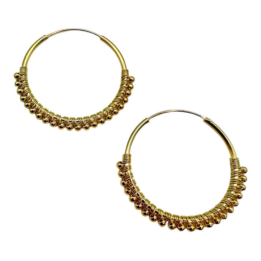 Earring - Gold Plated Bead Hoop 30mm