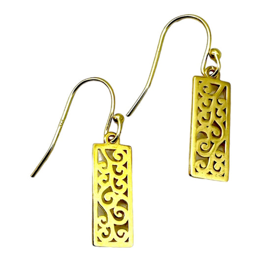 Earring - Rectangle Gold Plated Filigree Drop