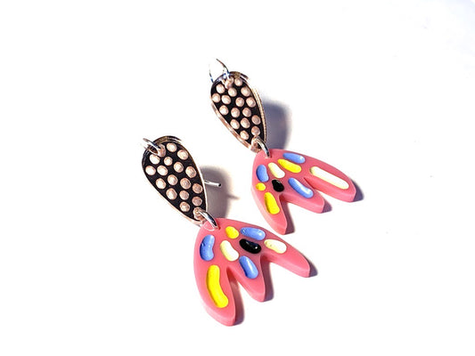Earrings, Small, Pink and Black 1