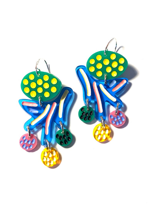 Earrings, Large, Green and Blue